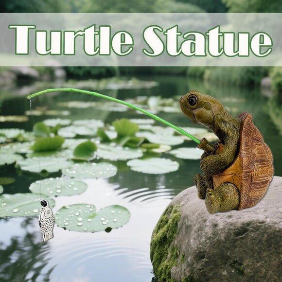 2.4In Cute Resin Fishing Turtle Water Feature Decorations for Backyard Ponds - Picture 7 of 7